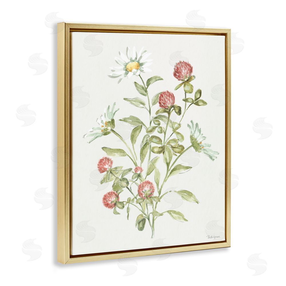 Beth Grove Blooming Leafy Florals Gold Floating Frame Canvas Wall Art Print