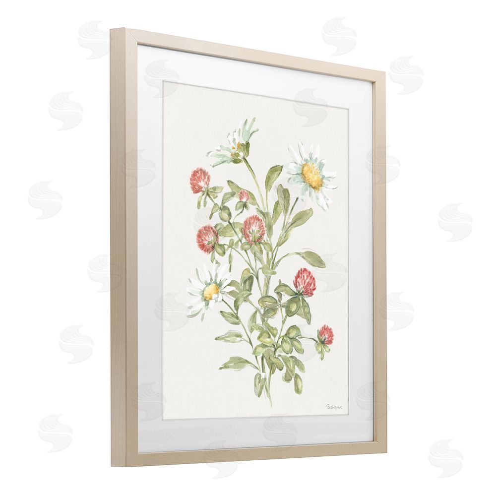 Beth Grove Blooming Pinks & Daisies Brown Framed Print Under Glass Wall Art
