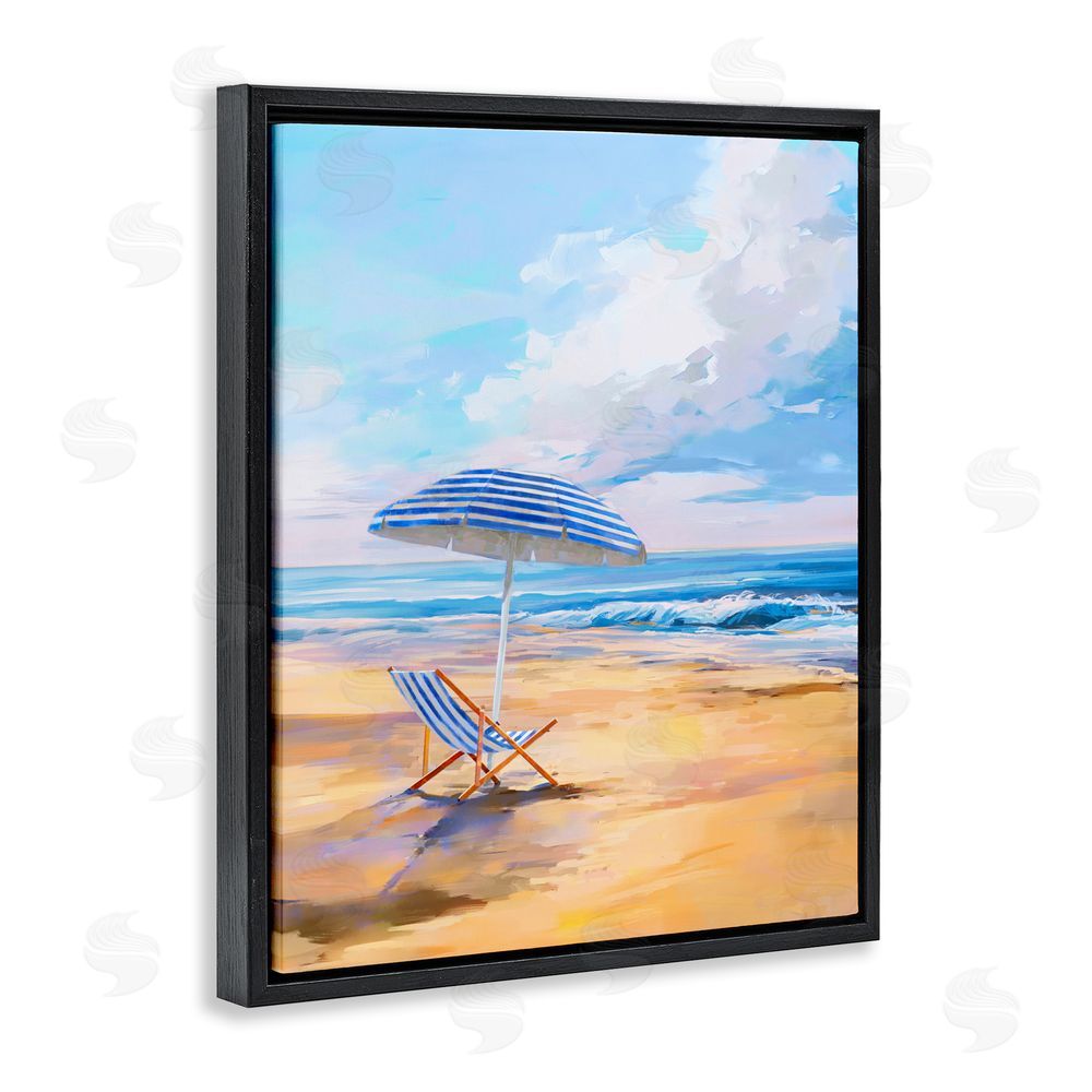 Ziwei Li Blue Beach Chair Relaxation Black Floating Frame Canvas Wall Art Print
