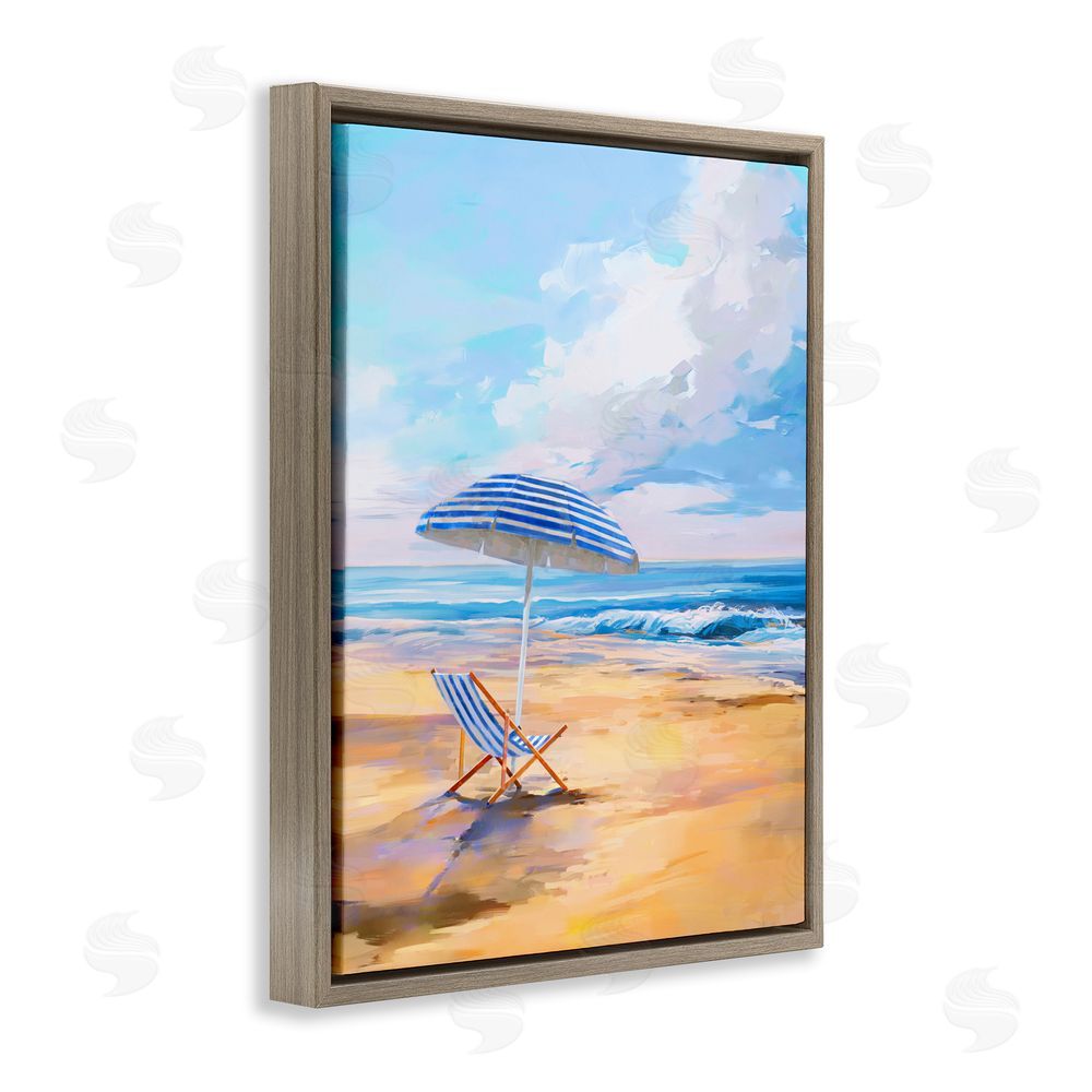 Ziwei Li Blue Beach Chair Relaxation Brown Floating Frame Canvas Wall Art Print