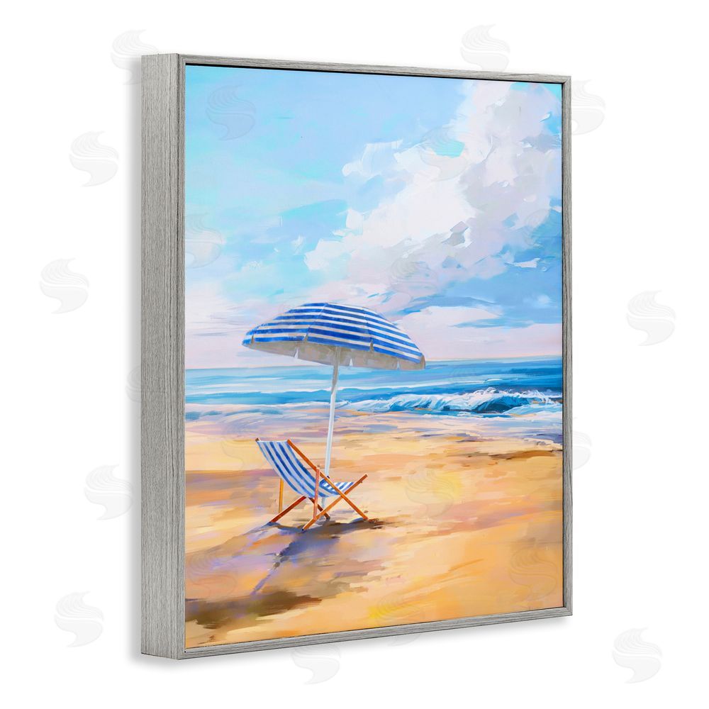 Ziwei Li Blue Beach Chair Relaxation Gray Framed Giclee Wall Art Print