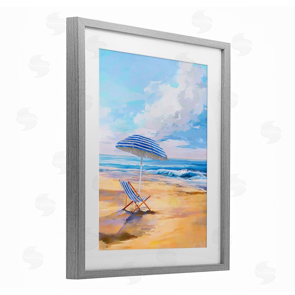 Ziwei Li Blue Beach Chair Relaxation Gray Framed Print Under Glass Wall Art