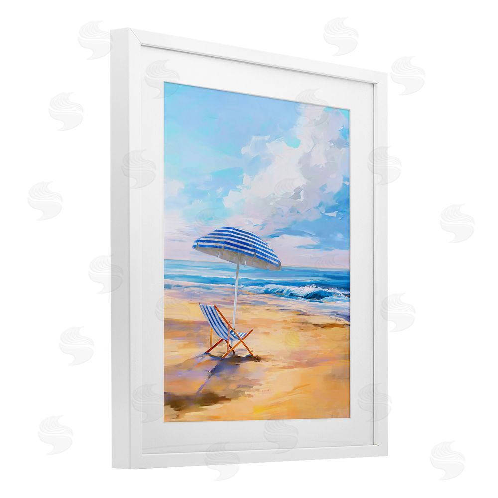 Ziwei Li Blue Beach Chair Relaxation White Framed Print Under Glass Wall Art