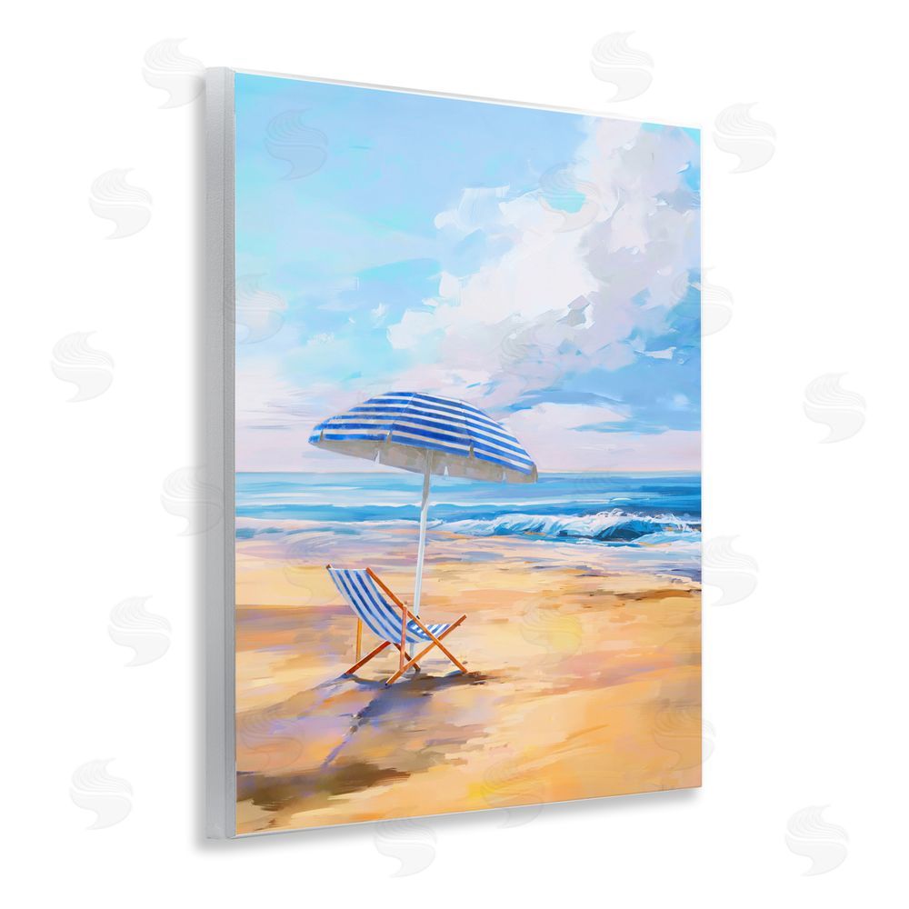 Ziwei Li Blue Beach Chair Relaxation Wooden Wall Plaque Art Print
