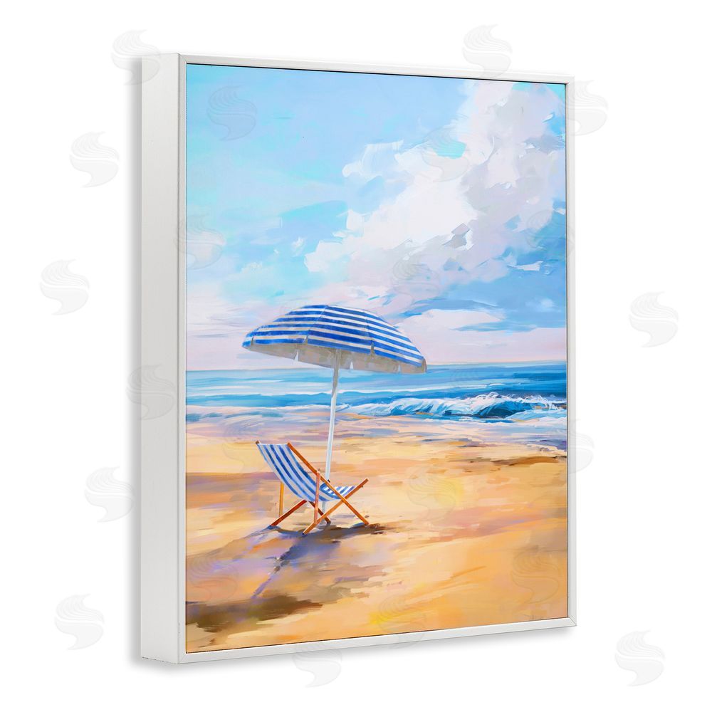 Ziwei Li Blue Beach Chair Relaxation White Framed Giclee Wall Art Print