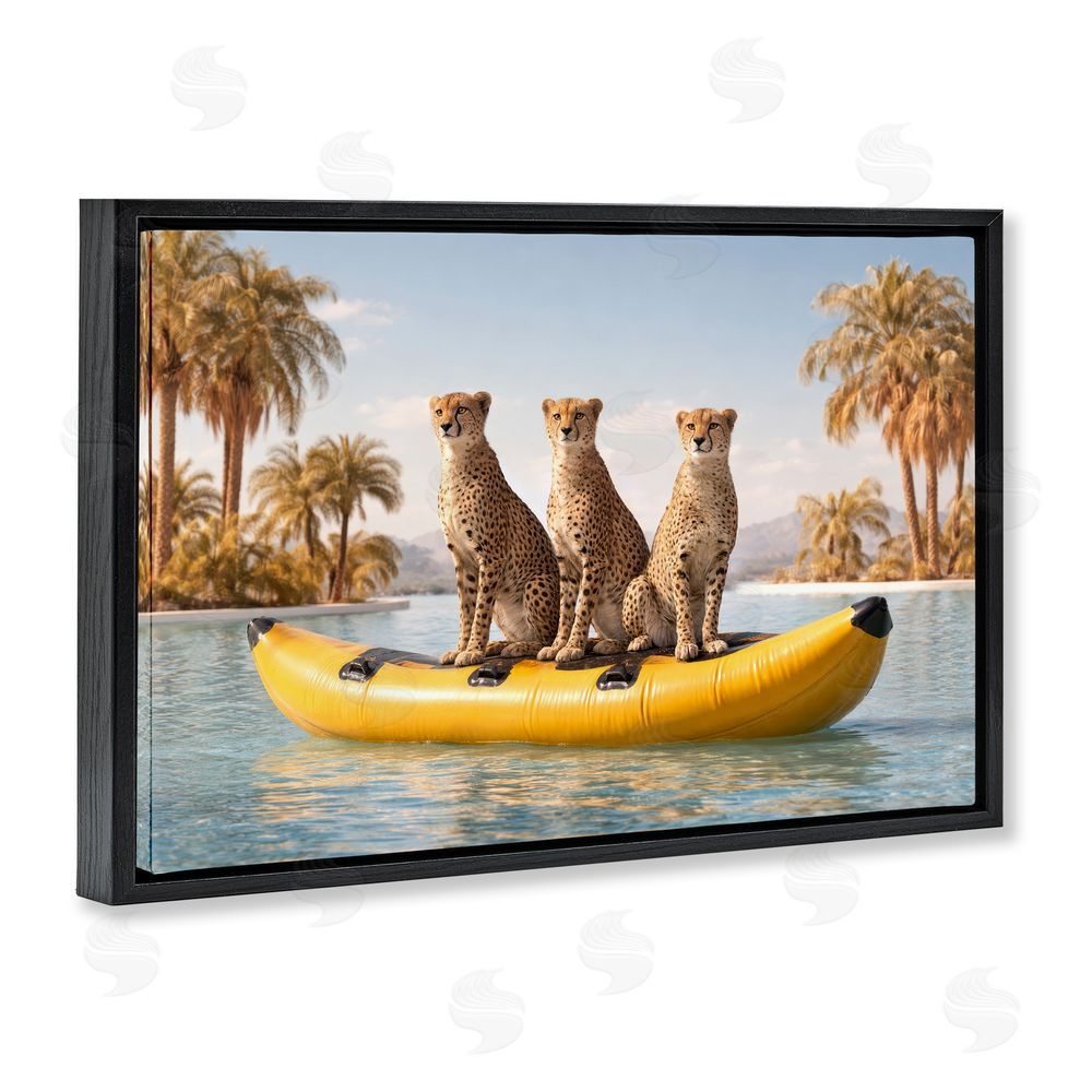 Ziwei Li Cheetah Trio on Float Black Floating Frame Canvas Wall Art Print