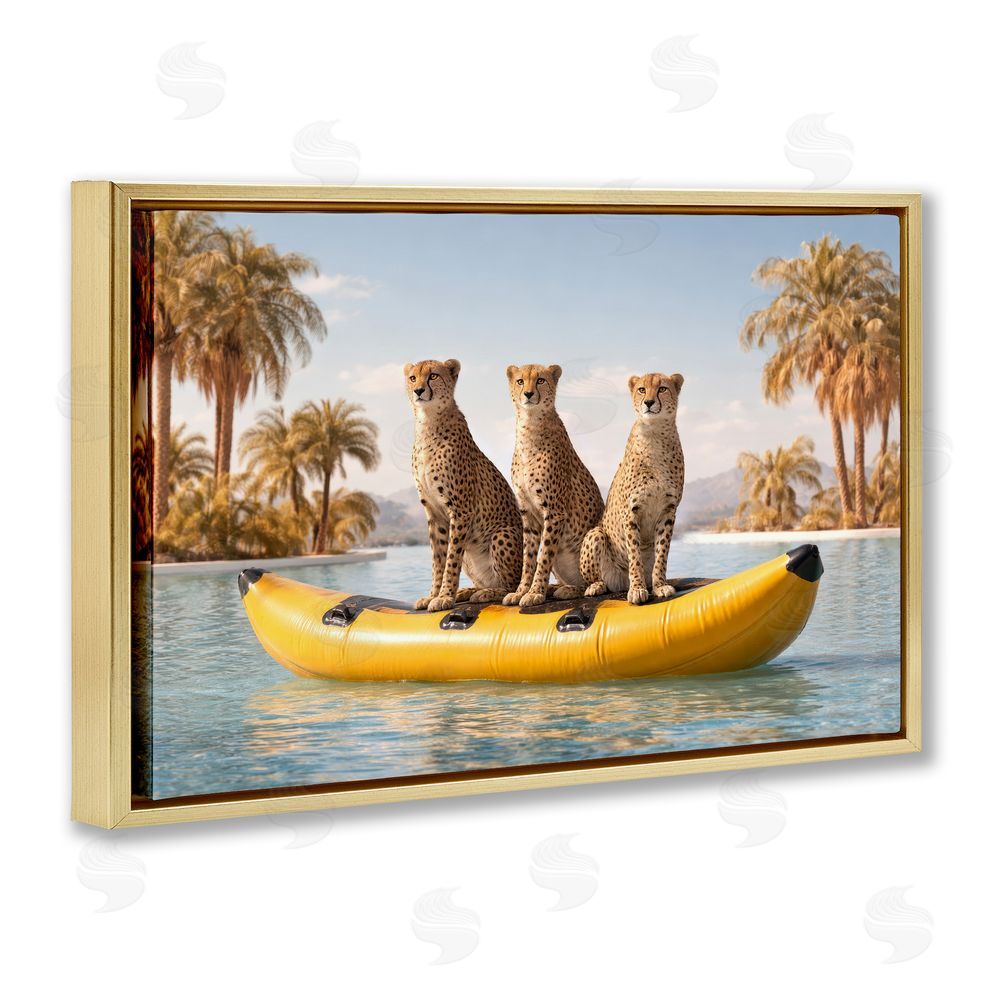 Ziwei Li Cheetah Trio on Float Gold Floating Frame Canvas Wall Art Print