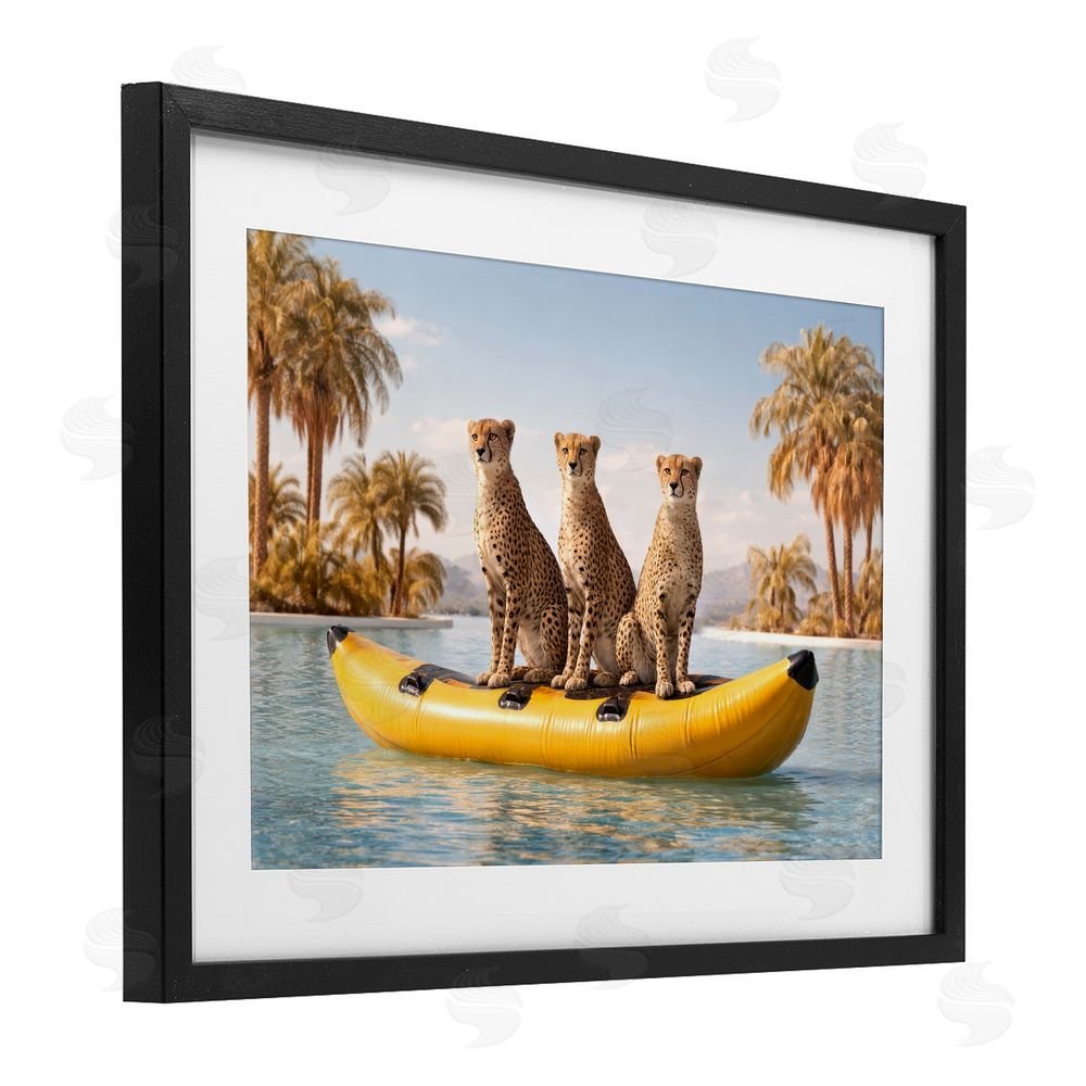 Ziwei Li Cheetah Trio on Float Black Framed Print Under Glass Wall Art