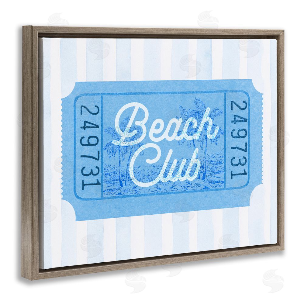 Lil' Rue Beach Club Ticket Brown Floating Frame Canvas Wall Art Print