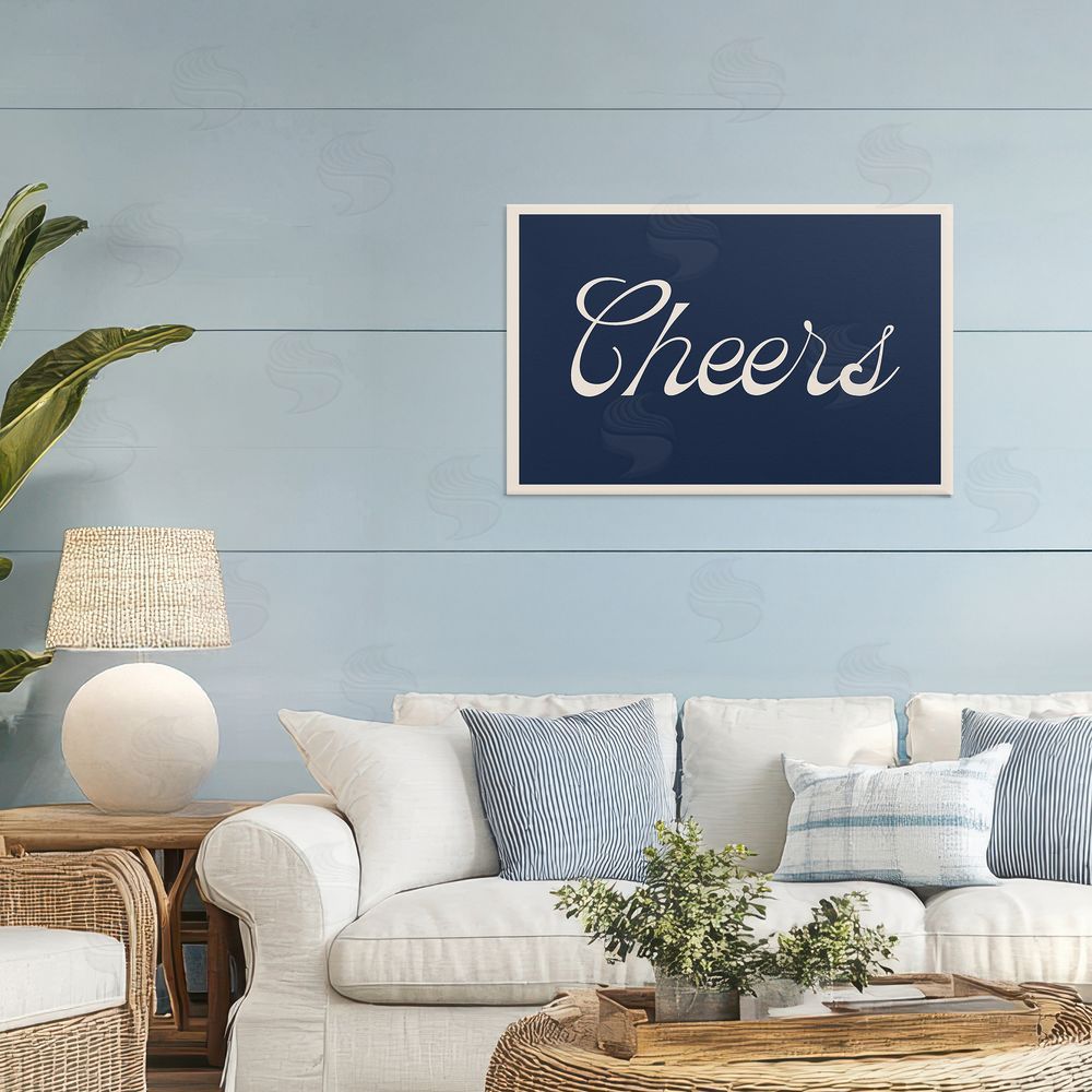 Lil' Rue Cheers Vintage Script Stretched Canvas Wall Art in Room