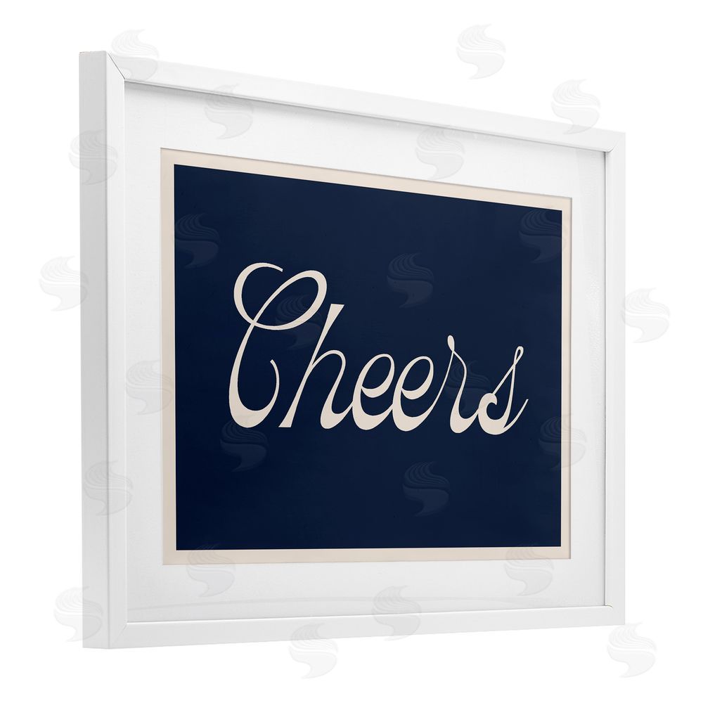 Lil' Rue Cheers Vintage Script White Framed Print Under Glass Wall Art