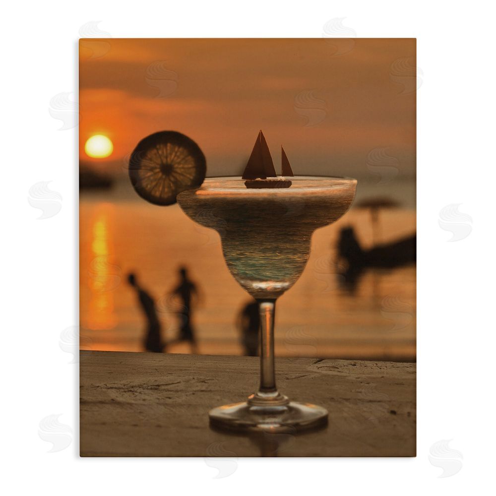Lil' Rue Coastal Margarita Silhouette Stretched Canvas Wall Art Print