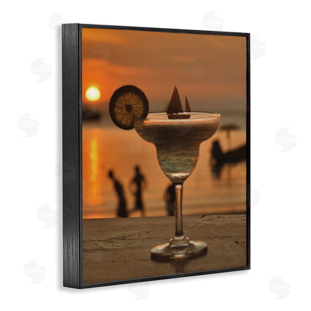 Lil' Rue Coastal Margarita Silhouette Black Framed Giclee Wall Art Print