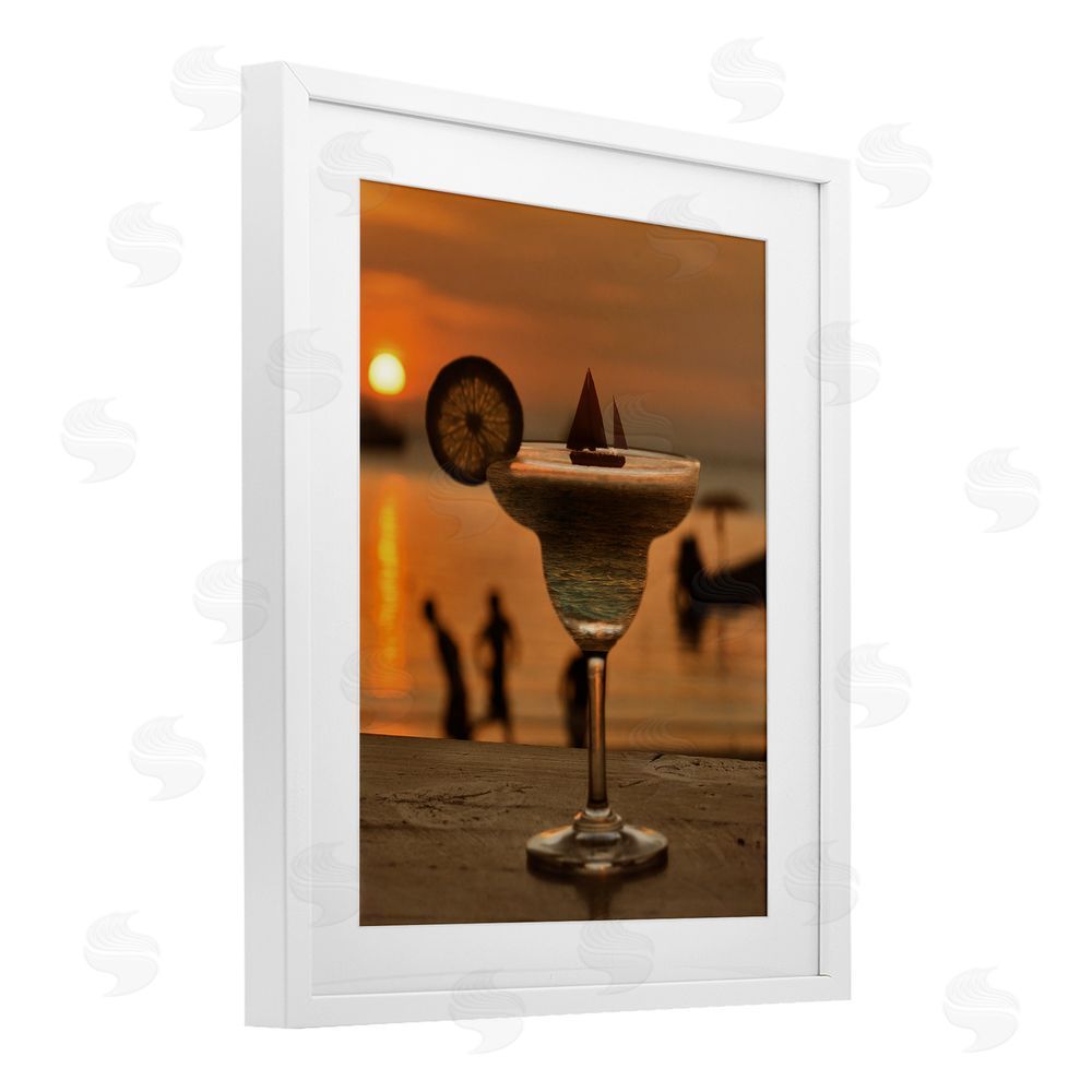 Lil' Rue Coastal Margarita Silhouette White Framed Print Under Glass Wall Art