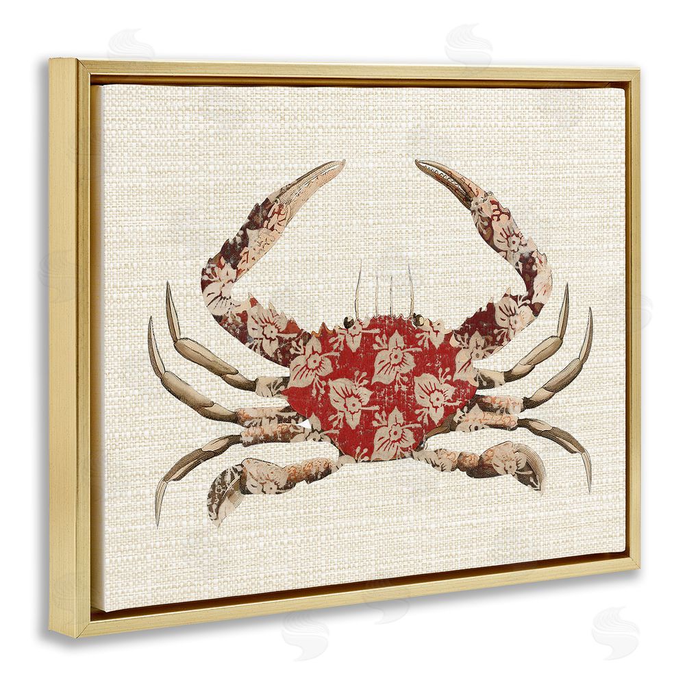 Lil' Rue Boho Patterned Crab Gold Floating Frame Canvas Wall Art Print