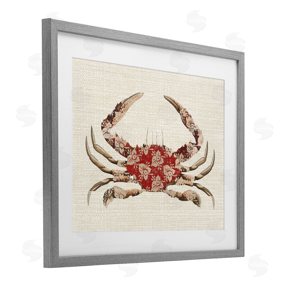 Lil' Rue Boho Patterned Crab Gray Framed Print Under Glass Wall Art