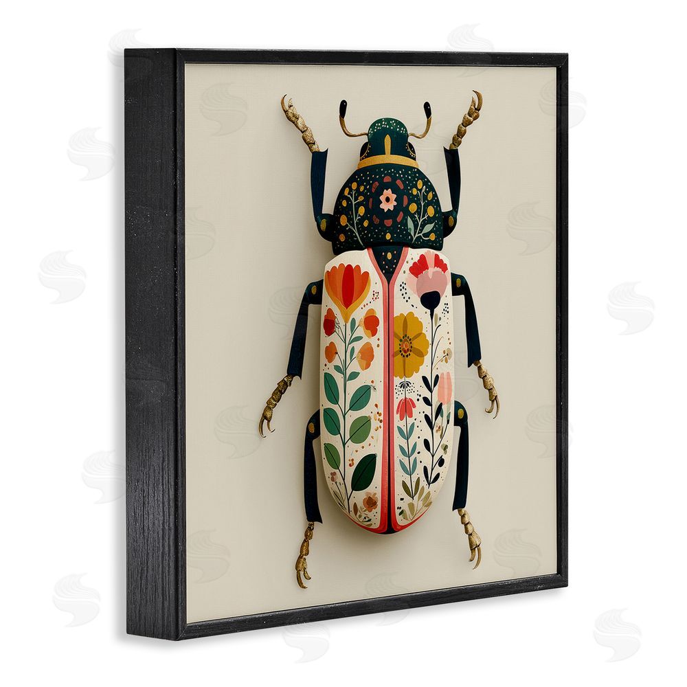 A Barefoot Stylist Boho Beetle with Florals Black Framed Giclee Wall Art Print