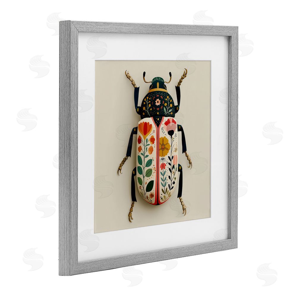 A Barefoot Stylist Boho Beetle with Florals Gray Framed Print Under Glass Wall Art