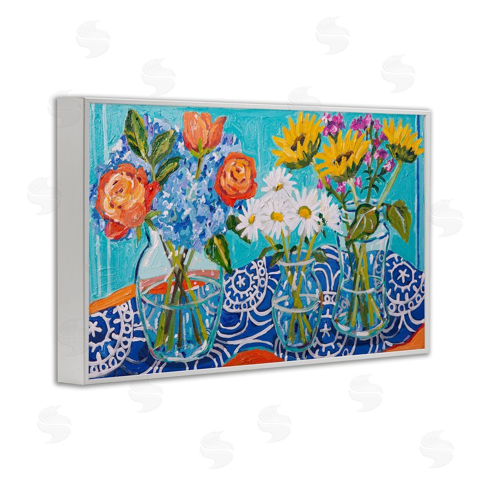 Mandy Buchanan Blooming Vases on Tablecloth White Framed Giclee Wall Art Print