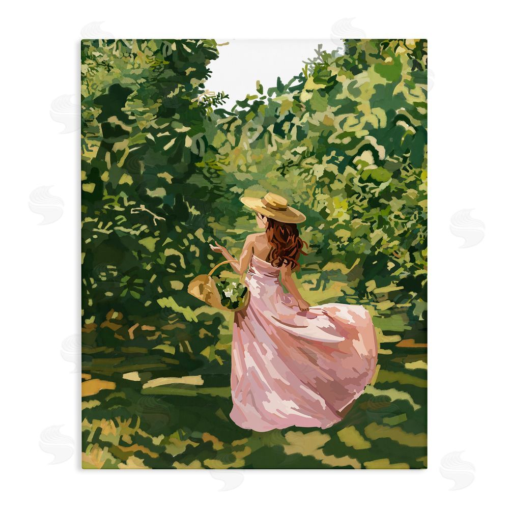 Amelia Noyes Brunette Flower Picking in Field Stretched Canvas Wall Art Print
