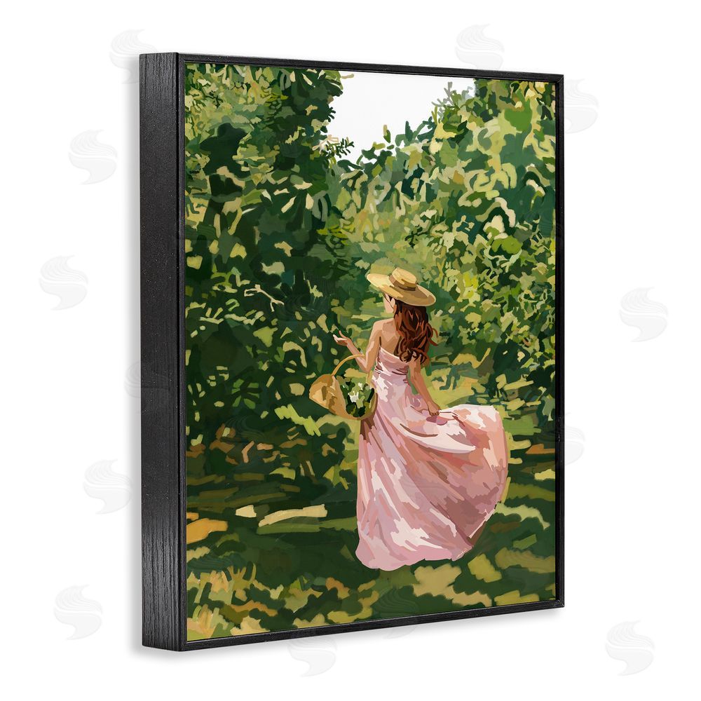 Amelia Noyes Brunette Flower Picking in Field Black Framed Giclee Wall Art Print