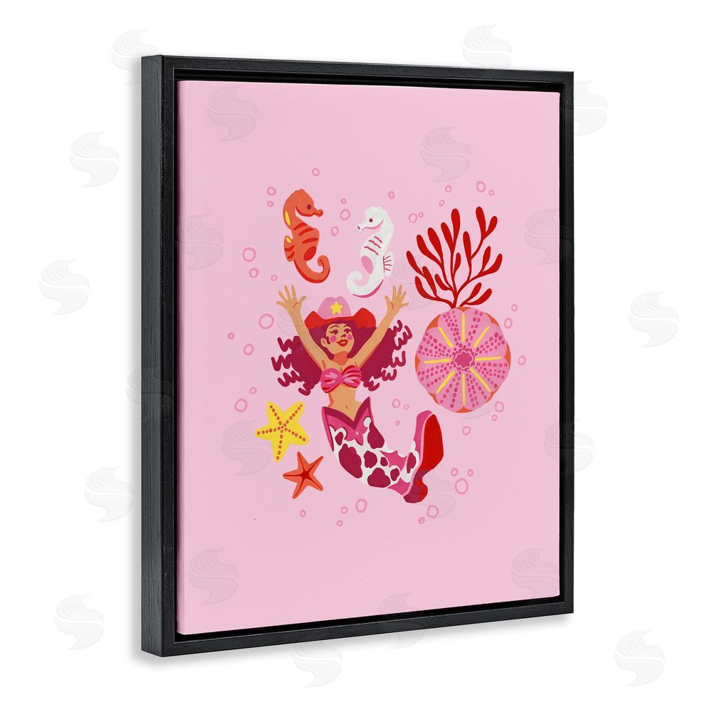 Ethel Fong Blush Coral Cowgirl Black Floating Frame Canvas Wall Art Print