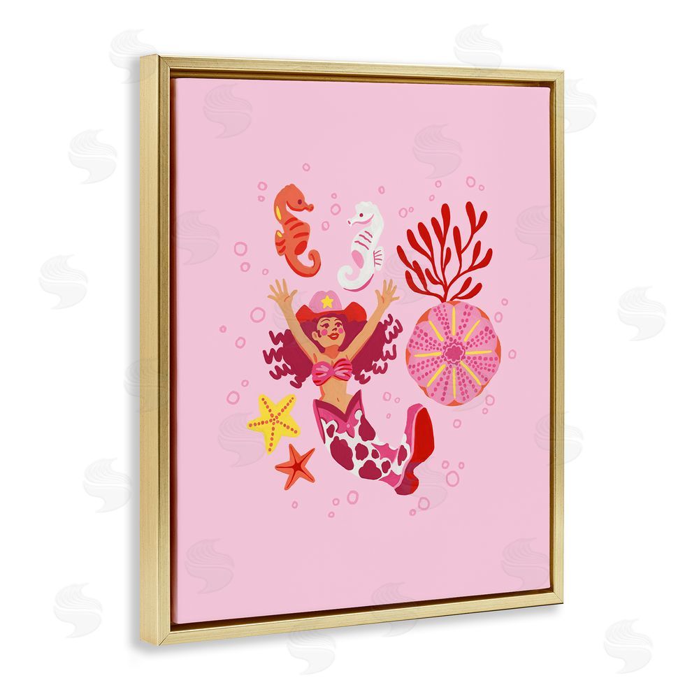 Ethel Fong Blush Coral Cowgirl Gold Floating Frame Canvas Wall Art Print