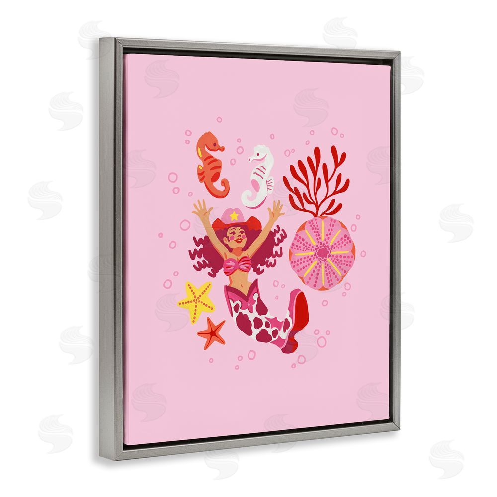Ethel Fong Blush Coral Cowgirl Gray Floating Frame Canvas Wall Art Print