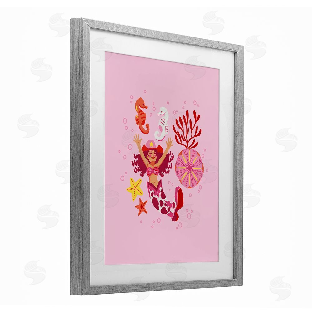 Ethel Fong Blush Coral Cowgirl Gray Framed Print Under Glass Wall Art