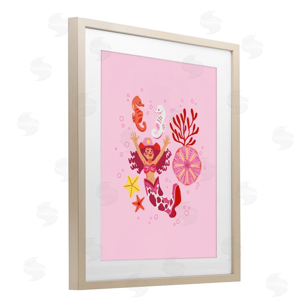 Ethel Fong Blush Coral Cowgirl Brown Framed Print Under Glass Wall Art