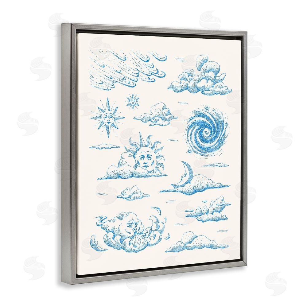 Ethel Fong Celestial Sprites Moon & Sun Gray Floating Frame Canvas Wall Art Print