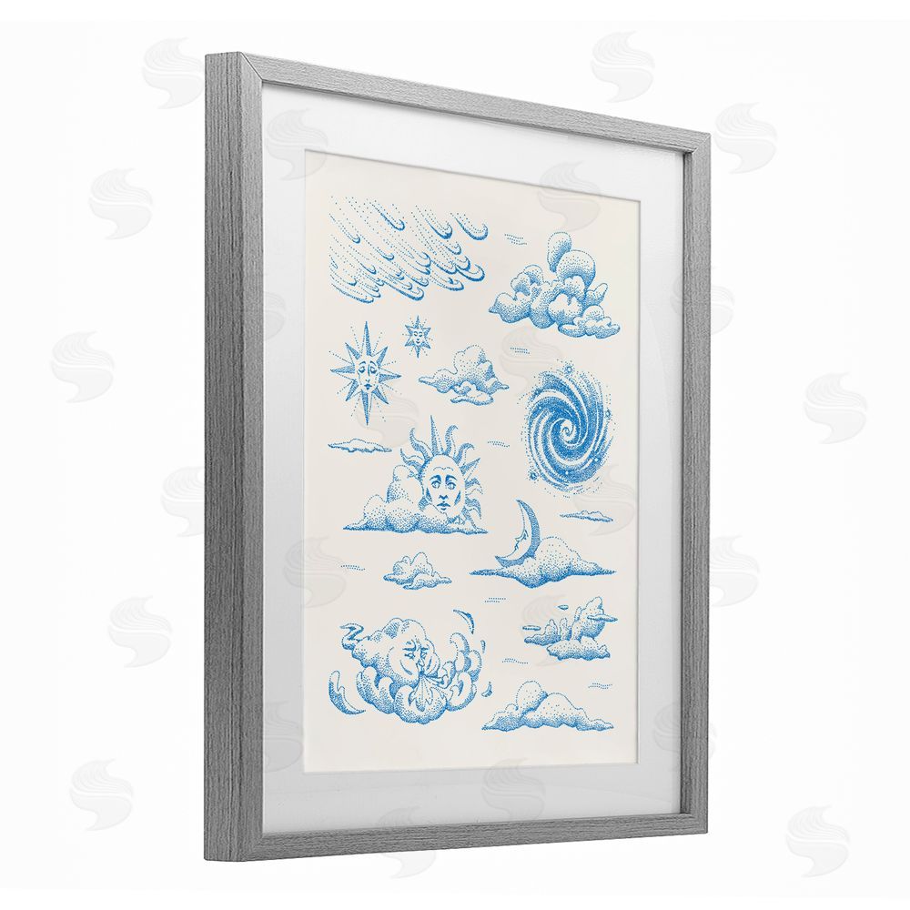 Ethel Fong Celestial Sprites Moon & Sun Gray Framed Print Under Glass Wall Art