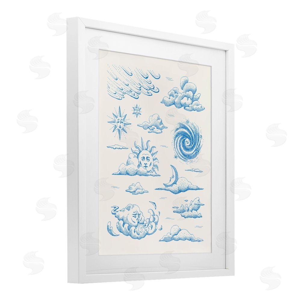 Ethel Fong Celestial Sprites Moon & Sun White Framed Print Under Glass Wall Art