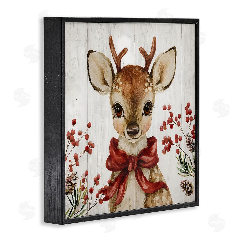 Jacky Ngan Blushing Winter Fawn with Berries Black Framed Giclee Wall Art Print