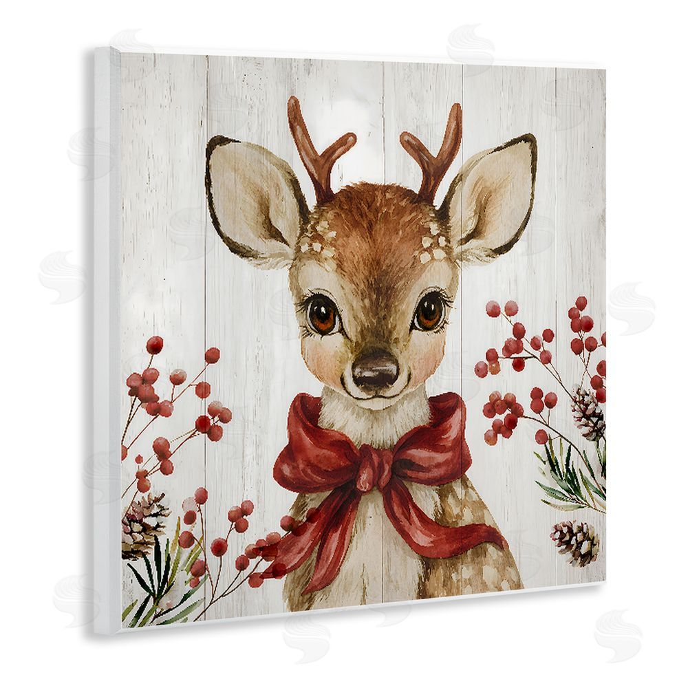 Jacky Ngan Blushing Winter Fawn with Berries Wooden Wall Plaque Art Print
