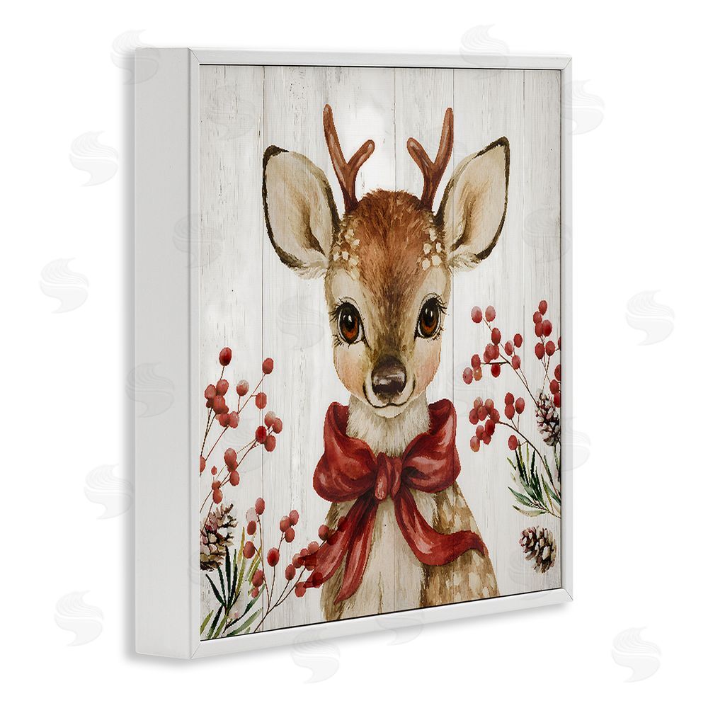 Jacky Ngan Blushing Winter Fawn with Berries White Framed Giclee Wall Art Print