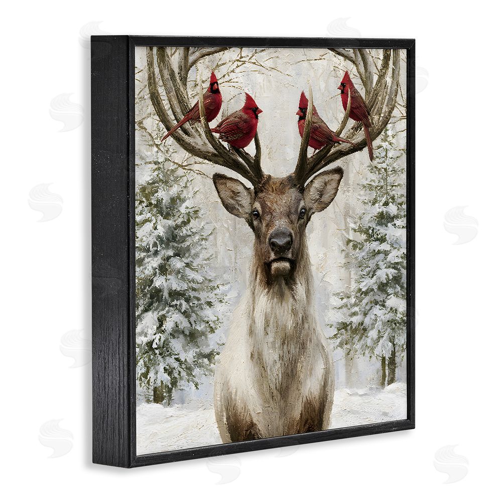 Jacky Ngan Cardinals on Reindeer Antlers Black Framed Giclee Wall Art Print