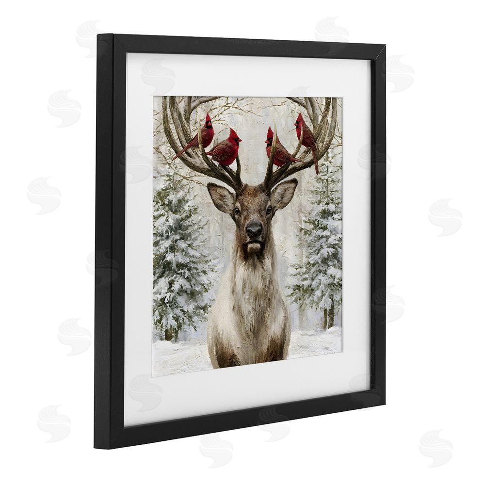 Jacky Ngan Cardinals on Reindeer Antlers Black Framed Print Under Glass Wall Art