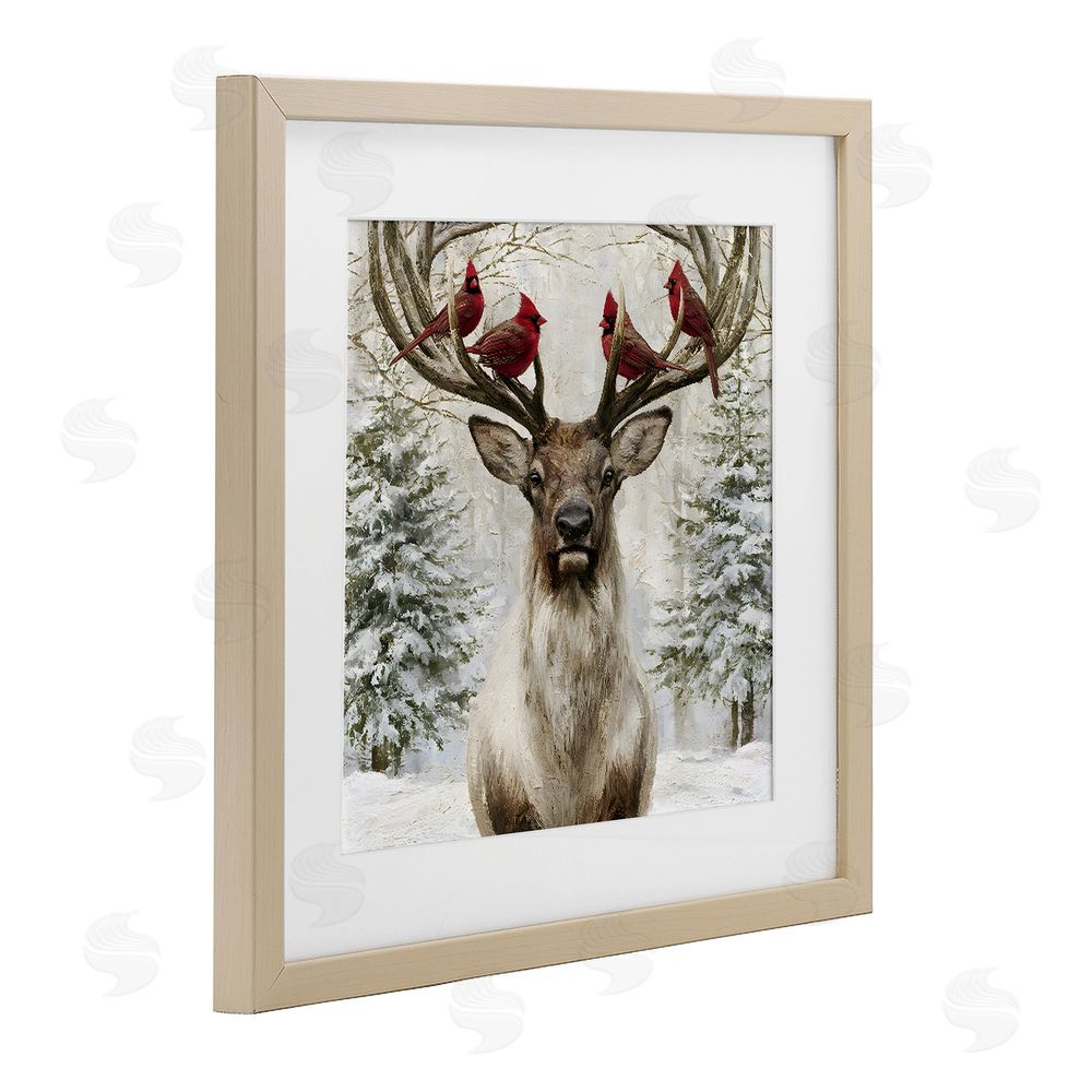 Jacky Ngan Cardinals on Reindeer Antlers Brown Framed Print Under Glass Wall Art