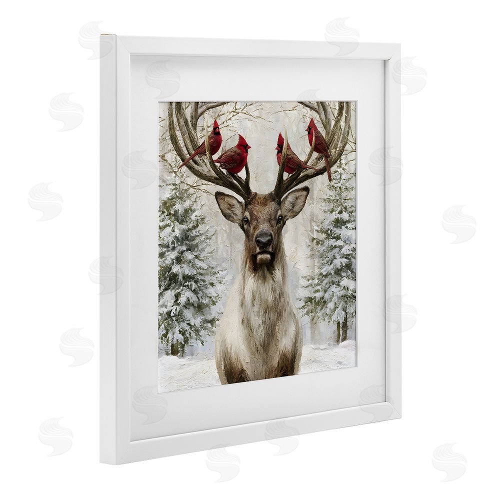 Jacky Ngan Cardinals on Reindeer Antlers White Framed Print Under Glass Wall Art