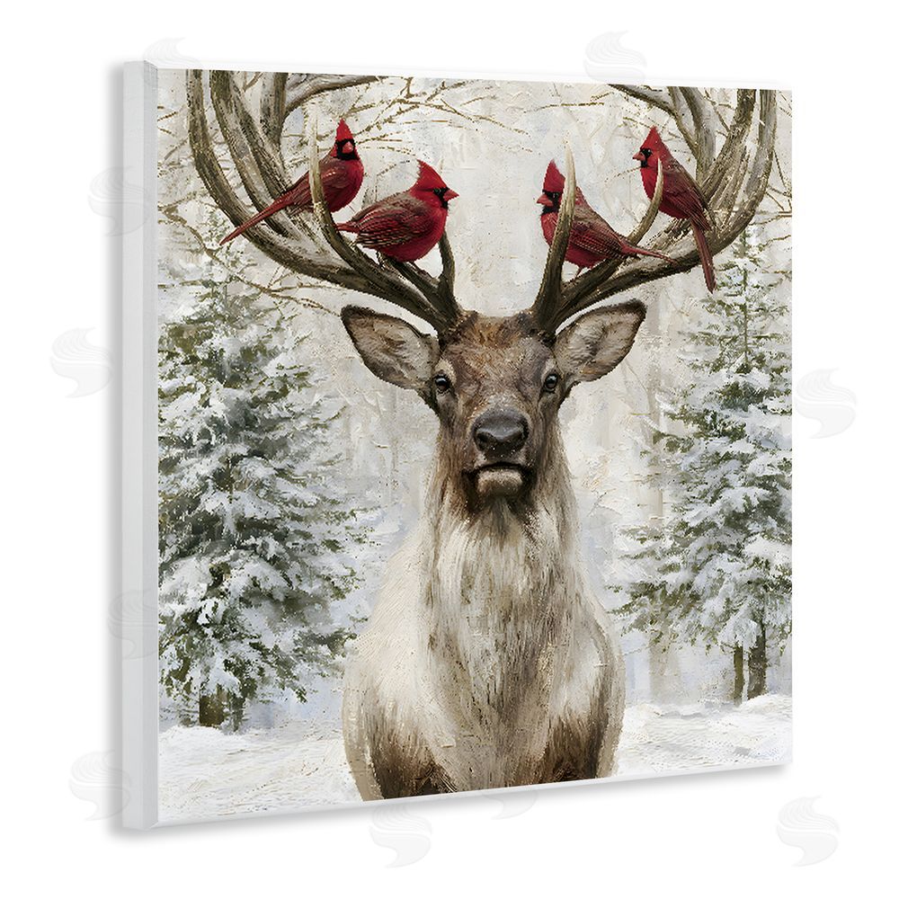 Jacky Ngan Cardinals on Reindeer Antlers Wooden Wall Plaque Art Print