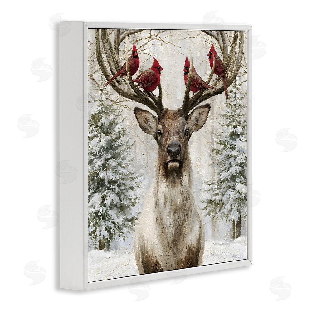 Jacky Ngan Cardinals on Reindeer Antlers White Framed Giclee Wall Art Print