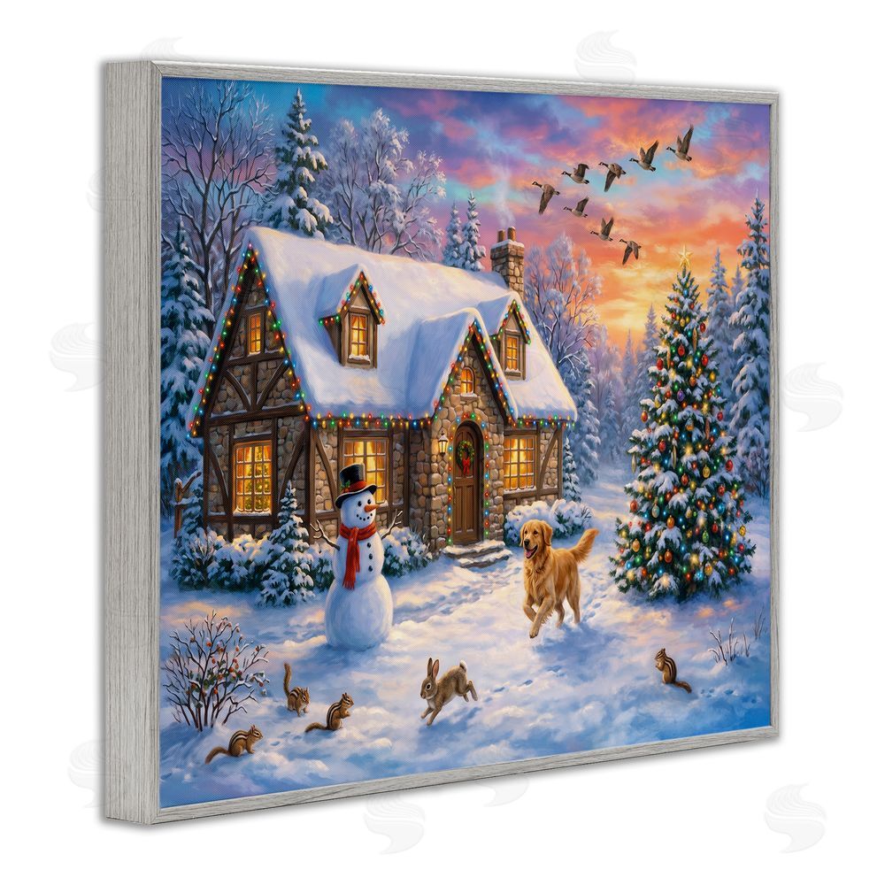Imagine It Images Animals & Winter Stone Cottage Gray Framed Giclee Wall Art Print
