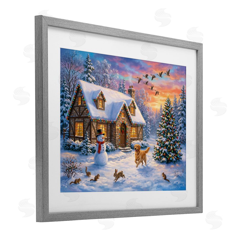 Imagine It Images Animals & Winter Stone Cottage Gray Framed Print Under Glass Wall Art