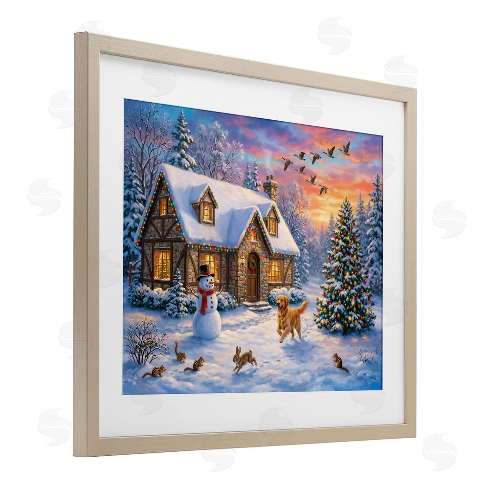 Imagine It Images Animals & Winter Stone Cottage Brown Framed Print Under Glass Wall Art