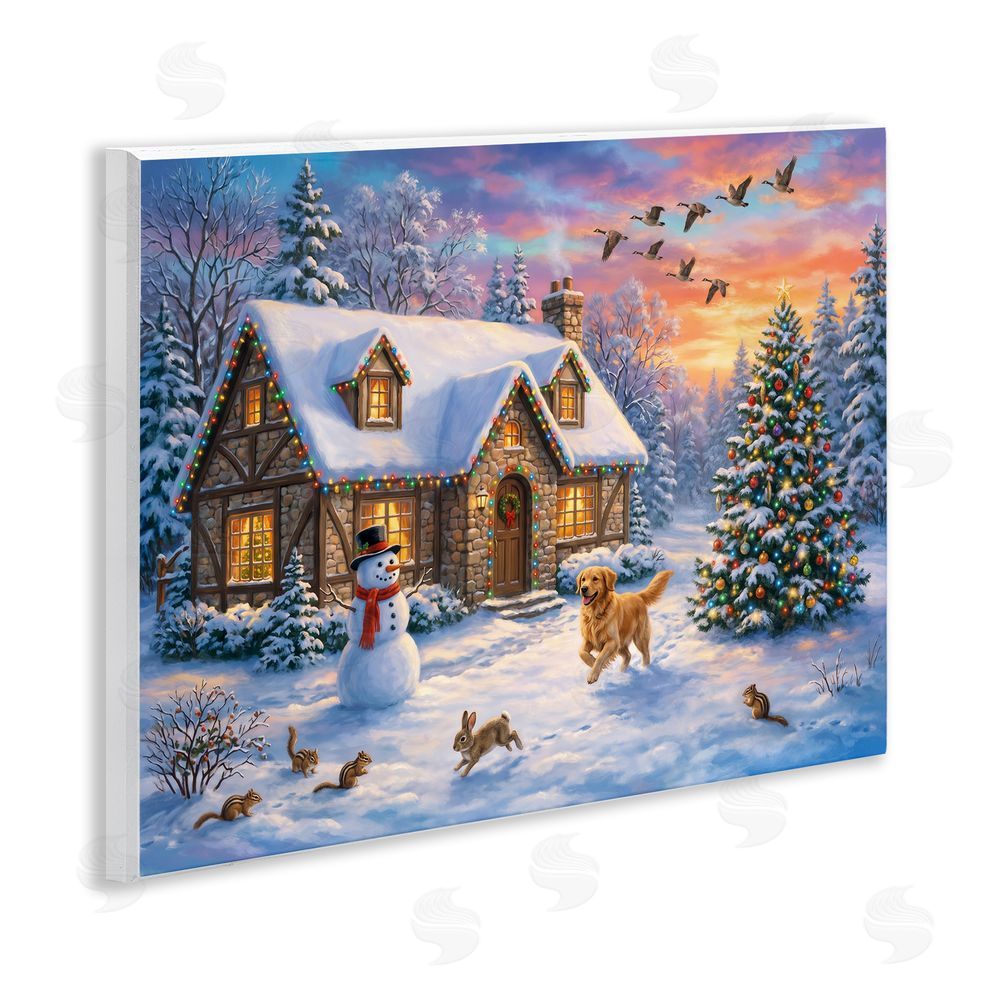 Imagine It Images Animals & Winter Stone Cottage Wooden Wall Plaque Art Print