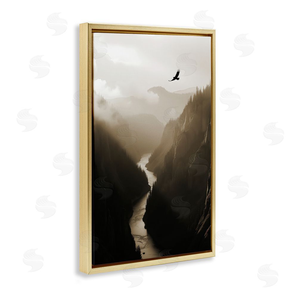 Noah Bay Bird High Above Canyon Gold Floating Frame Canvas Wall Art Print