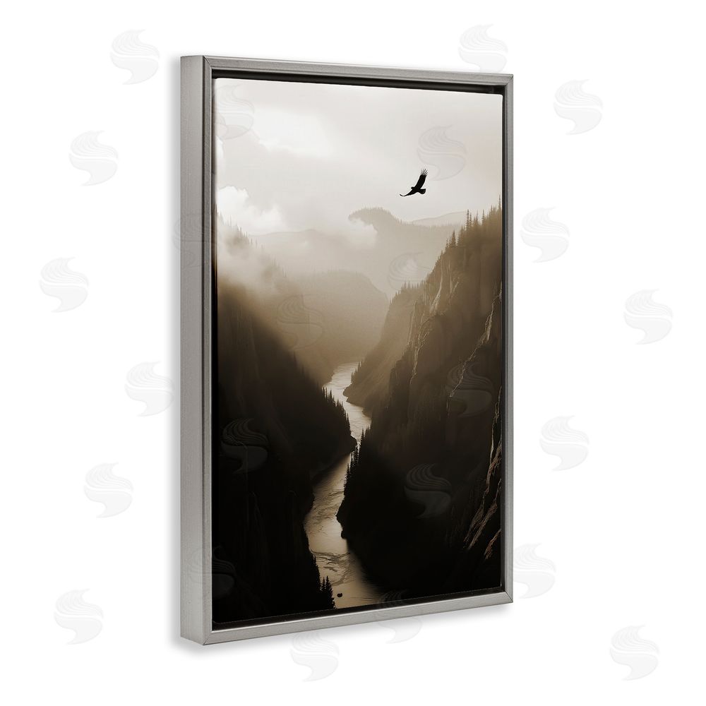 Noah Bay Bird High Above Canyon Gray Floating Frame Canvas Wall Art Print