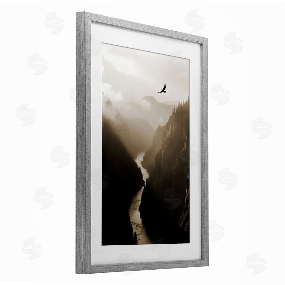 Noah Bay Bird High Above Canyon Gray Framed Print Under Glass Wall Art