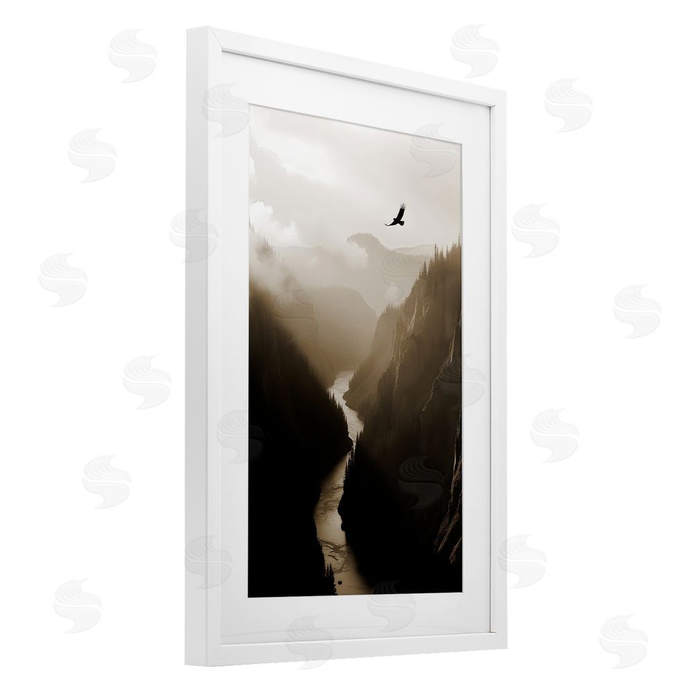 Noah Bay Bird High Above Canyon White Framed Print Under Glass Wall Art
